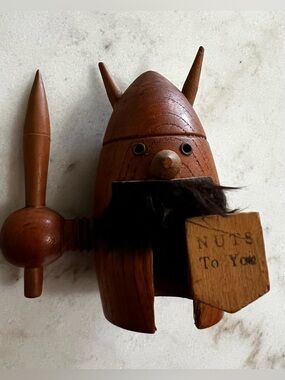 Vintage Mid-century Modern Teak Wood Viking Nutcracker Made In Japan